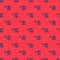 Blue line Rescue helicopter aircraft vehicle icon isolated seamless pattern on red background. Vector