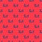 Blue line Robin hood hat with feather, bow and arrow icon isolated seamless pattern on red background. Vector
