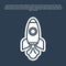 Blue line Rocket ship icon isolated on blue background. Space travel. Vector