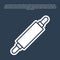 Blue line Rolling pin icon isolated on blue background. Vector