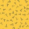 Blue line Scythe icon isolated seamless pattern on yellow background. Happy Halloween party. Vector