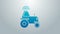 Blue line Self driving wireless tractor on a smart farm icon isolated on grey background. Smart agriculture implement