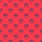 Blue line Served fish on a bowl icon isolated seamless pattern on red background. Vector