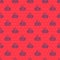 Blue line Served fish on a plate icon isolated seamless pattern on red background. Vector