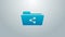 Blue line Share folder icon isolated on grey background. Folder sharing. Folder transfer sign. 4K Video motion graphic