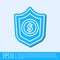 Blue line Shield with dollar symbol icon isolated on grey background. Security shield protection. Money security concept