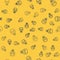 Blue line Skull icon isolated seamless pattern on yellow background. Happy Halloween party. Vector Illustration.