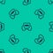 Blue line Spare wheel in the car icon isolated seamless pattern on green background. Process of replacing the wheel