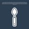 Blue line Spoon icon isolated on blue background. Cooking utensil. Cutlery sign. Vector