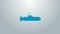 Blue line Submarine icon isolated on grey background. Military ship. 4K Video motion graphic animation