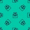 Blue line Subpoena icon isolated seamless pattern on green background. The arrest warrant, police report, subpoena