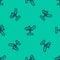 Blue line Swing plane on the playground icon isolated seamless pattern on green background. Childrens carousel with