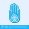 Blue line Symbol of Jainism or Jain Dharma icon isolated on grey background. Religious sign. Symbol of Ahimsa. Vector