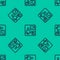 Blue line Trading courses icon isolated seamless pattern on green background. Distance learning finance management