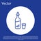 Blue line Vodka with pepper and glass icon isolated on blue background. Ukrainian national alcohol. White circle button