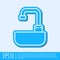 Blue line Washbasin with water tap icon isolated on grey background. Vector
