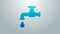 Blue line Water tap with a falling water drop icon isolated on grey background. 4K Video motion graphic animation