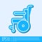 Blue line Wheelchair for disabled person icon isolated on grey background. Vector Illustration