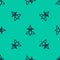 Blue line Wizard warlock icon isolated seamless pattern on green background. Vector Illustration.