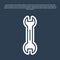Blue line Wrench spanner icon isolated on blue background. Vector