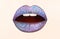 Blue lips, beautiful lip. Lips closeup, mouth close up, lipstick and lipgloss, mouth, lipstick kiss. Cosmetics and