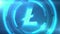 Blue Litecoin symbol on space background with HUD elements. Seamless loop.