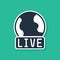 Blue Live report icon isolated on green background. Live news, hot news. Vector
