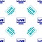 Blue Live streaming online videogame play icon isolated seamless pattern on white background. Vector