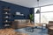 Blue living room corner or office lounge