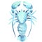 Blue lobster watercolor illustration for decoration on seafood and marine life.