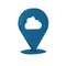 Blue Location cloud icon isolated on transparent background.