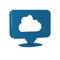 Blue Location cloud icon isolated on transparent background.