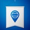 Blue Location Russia icon isolated on blue background. Navigation, pointer, location, map, gps, direction, place