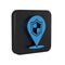 Blue Location shield icon isolated on transparent background. Insurance concept. Guard sign. Security, safety