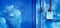 Blue lock hanging on blue garage painted door. Vintage grundge aged Padlock. Safe Confidential information concept
