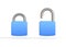 Blue locked and unlocked padlocks isolated on a white background