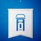 Blue London phone booth icon isolated on blue background. Classic english booth phone in london. English telephone