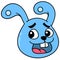 The blue long eared rabbit beast head laughed heartily. doodle icon drawing