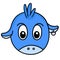 Blue looking down cow head emoticon cartoon, doodle icon image kawaii