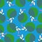 Blue with loose whimsical green apples seamless pattern background design.