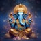 Blue Lord ganesh with golden crown on his head.