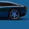 Blue Luxury Car Background with Beautiful Wheel and Brake Parts in the Center. A Modern Car with a Blue Metallic Surface.