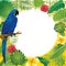 Blue macaw and tropical plants