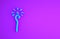 Blue Magic staff icon isolated on purple background. Magic wand, scepter, stick, rod. Minimalism concept. 3d