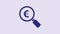 Blue Magnifying glass and euro symbol icon isolated on purple background. Find money. Looking for money. 4K Video motion