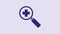 Blue Magnifying glass for search medical icon isolated on purple background. Hospital search. 4K Video motion graphic