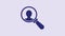 Blue Magnifying glass for search a people icon isolated on purple background. Recruitment or selection concept. Search