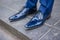 Blue male leather lacquered shoes from groom