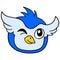 Blue male owl head winking flirtatious seductive, doodle icon drawing