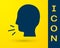 Blue Man coughing icon isolated on yellow background. Viral infection, influenza, flu, cold symptom. Tuberculosis, mumps, whooping
